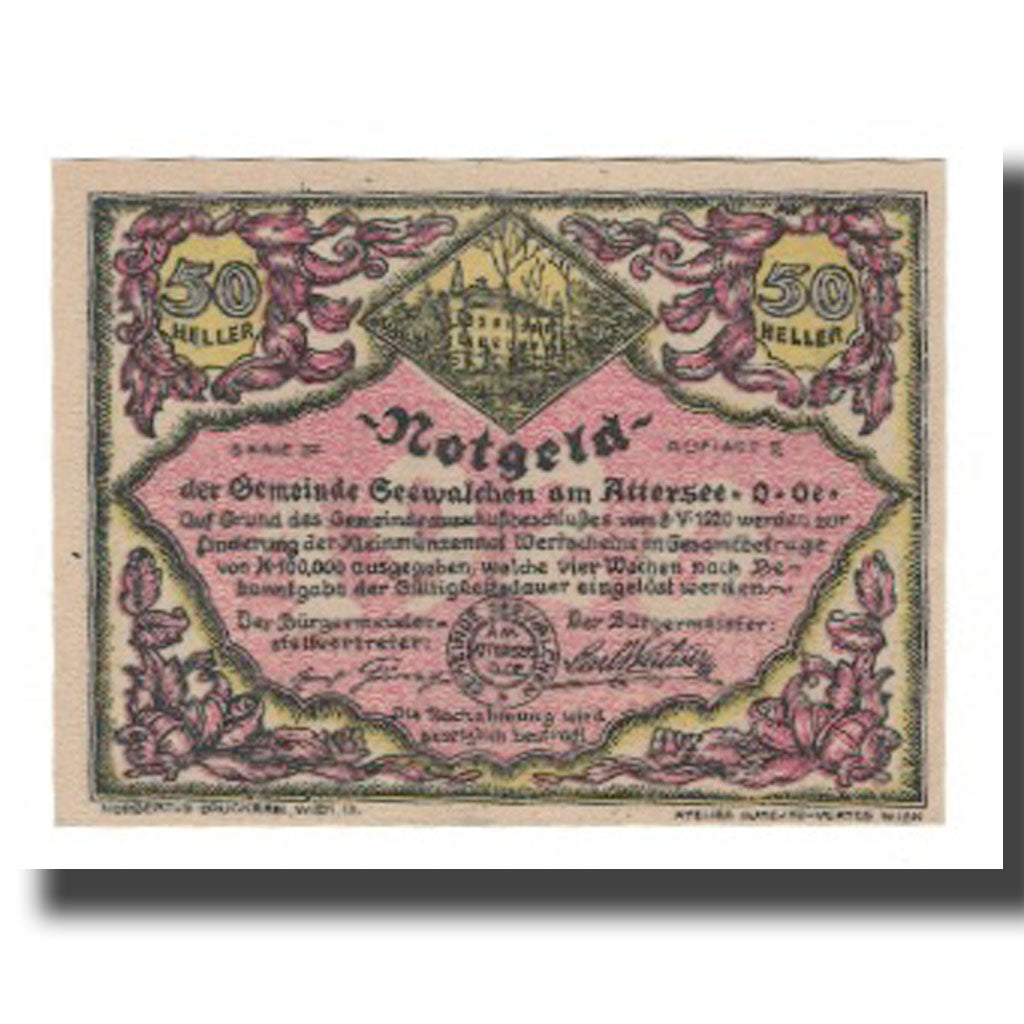 Geldschein, Österreich, Seewalchen am Attersee O.Ö. Gemeinde, 50 Heller