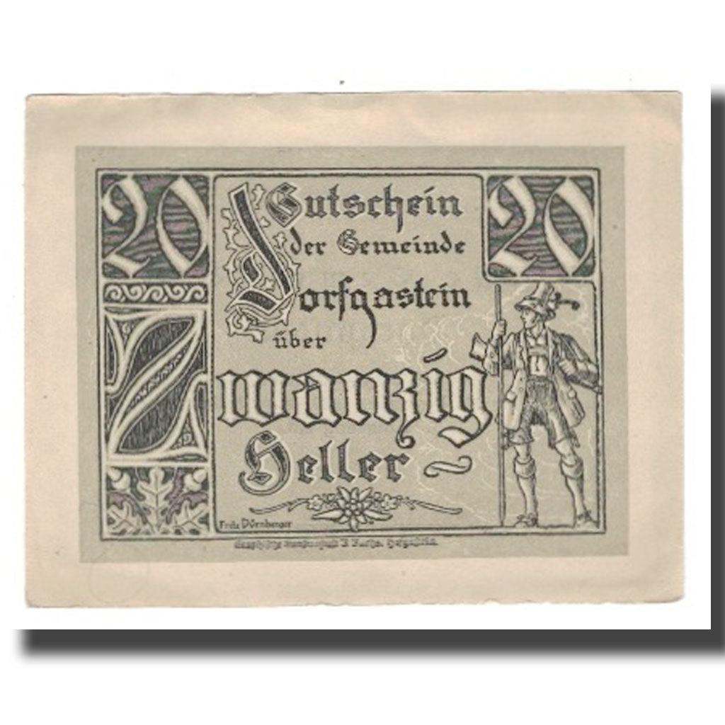 Banknot, Austria, Dorfgastein Sbg. Gemeinde, 20 Heller, Texte, 1920, 1920-12-31