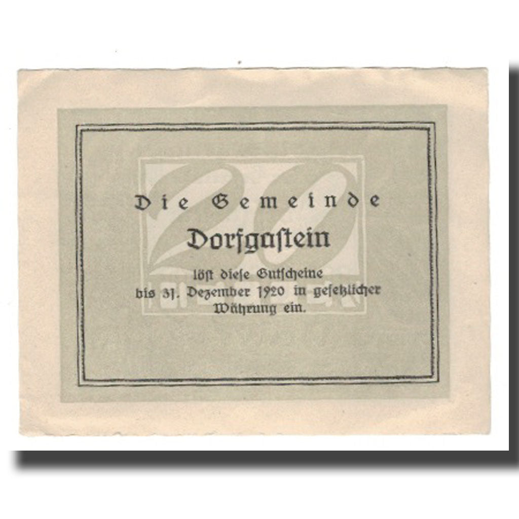 Banknot, Austria, Dorfgastein Sbg. Gemeinde, 20 Heller, Texte, 1920, 1920-12-31