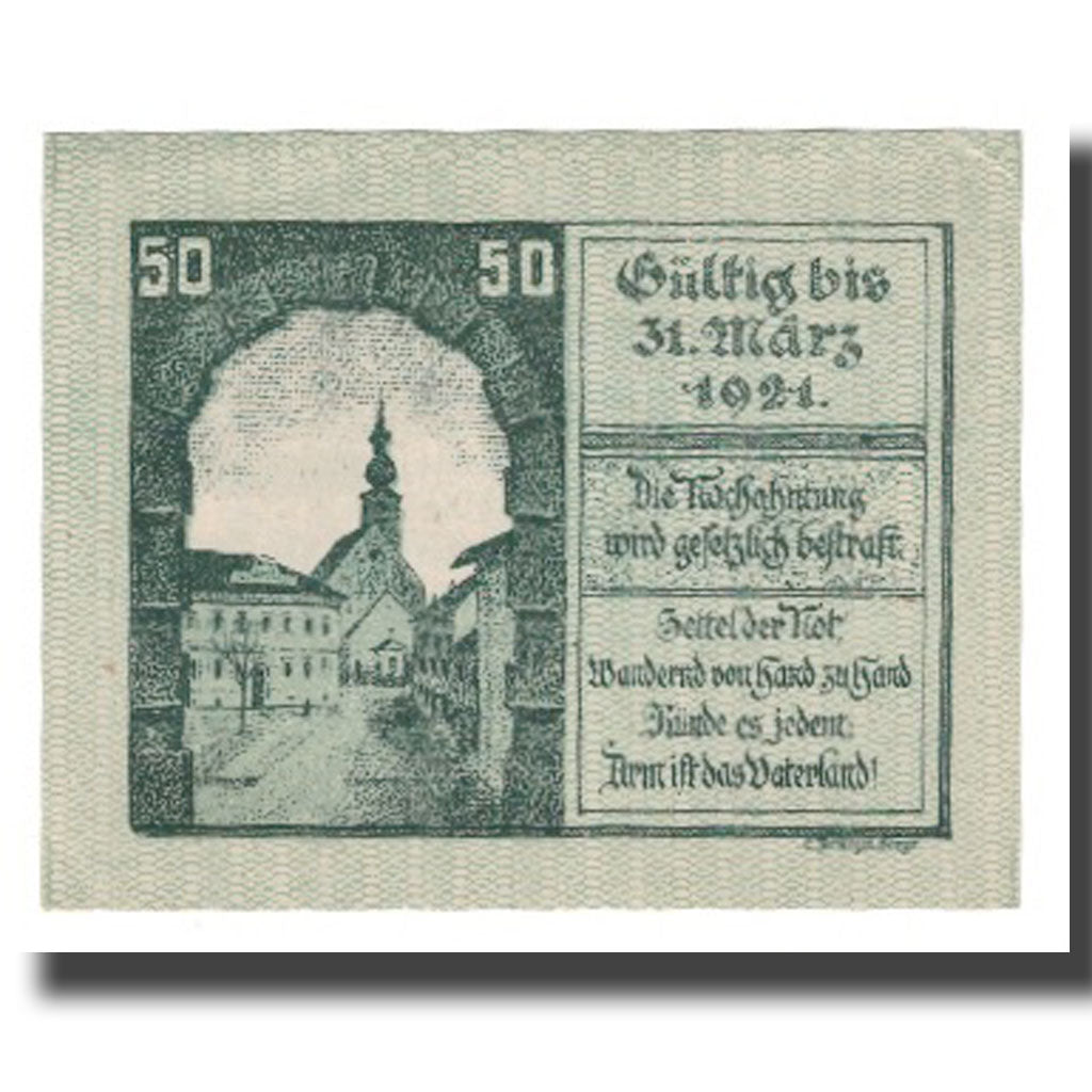 Banknot, Austria, Kirchdorf an der Krems O.Ö. Marktgemeinde, 50 Heller, Eglise