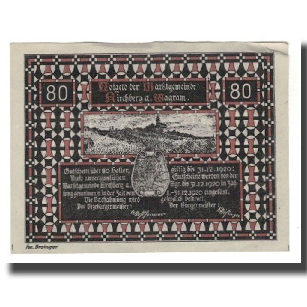 Banknot, Austria, Kirchberg am Wagram N.Ö. Marktgemeinde, 80 Heller, Blason
