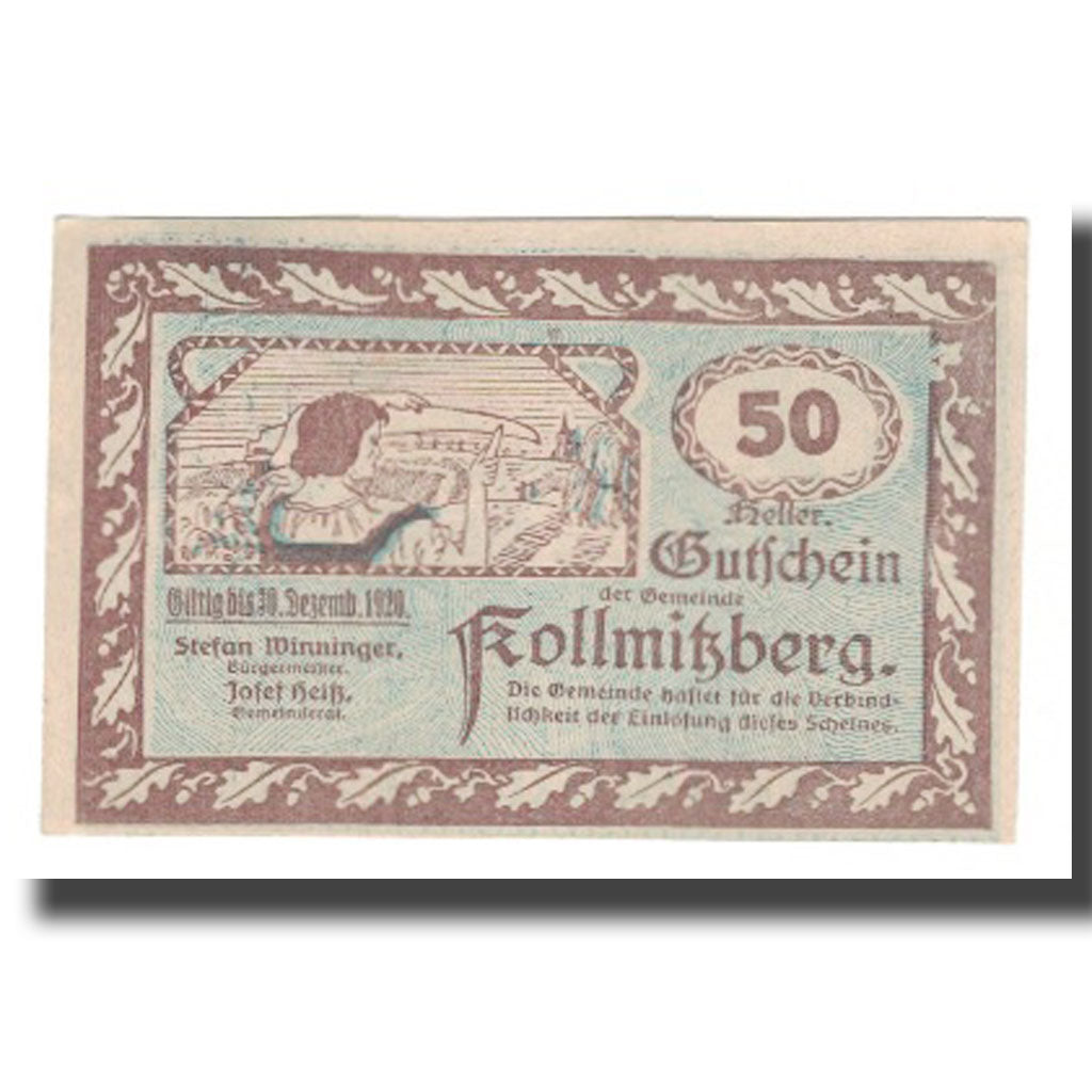 Banknote, Austria, Kollmitzberg N.Ö. Gemeinde, 50 Heller, Coq 4, 1920