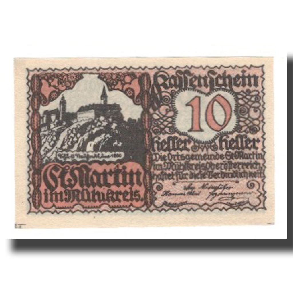 Banknot, Austria, St. Martin im Mühlkreis O.Ö. Gemeinde, 10 Heller