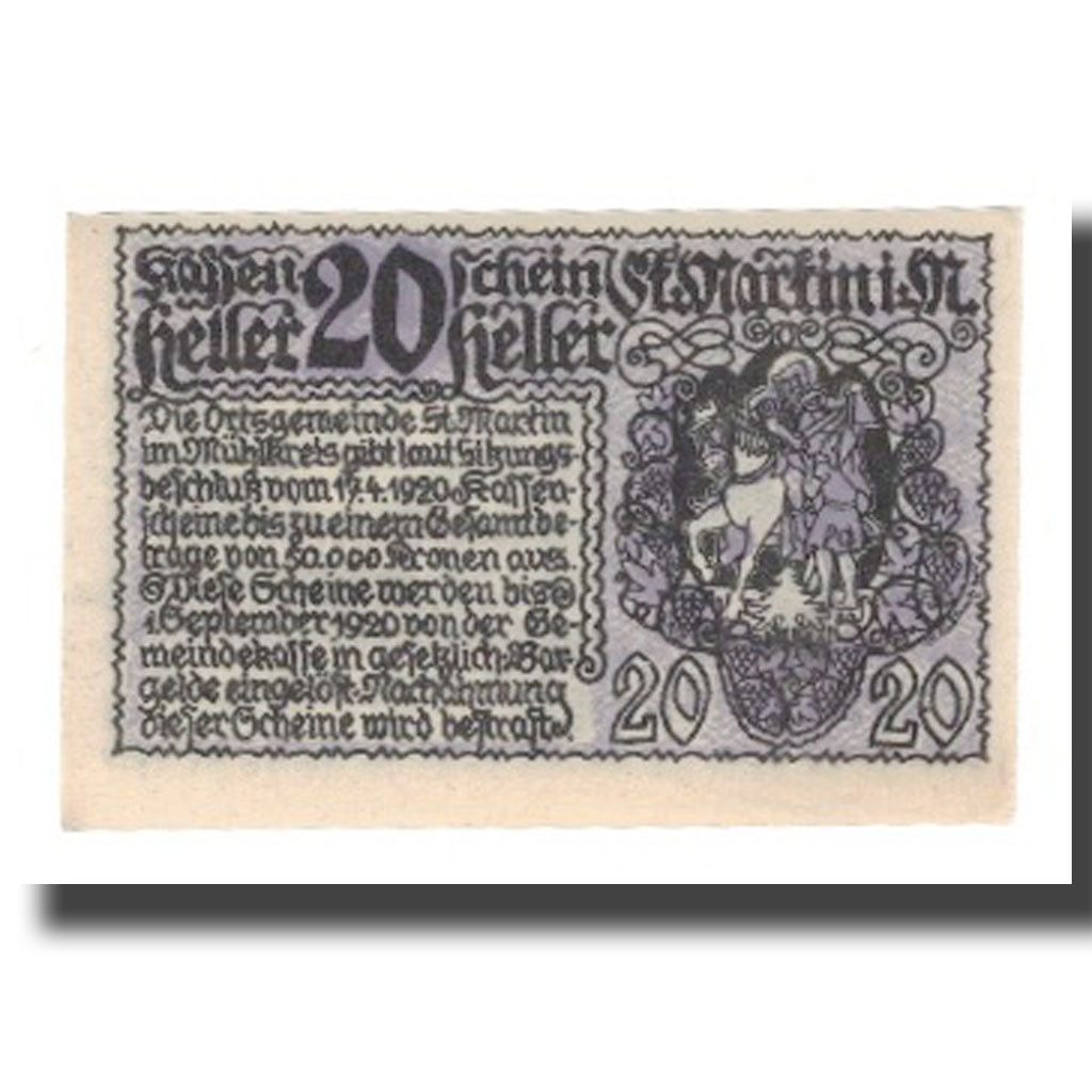 Banknote, Austria, St. Martin im Mühlkreis O.Ö. Gemeinde, 20 Heller