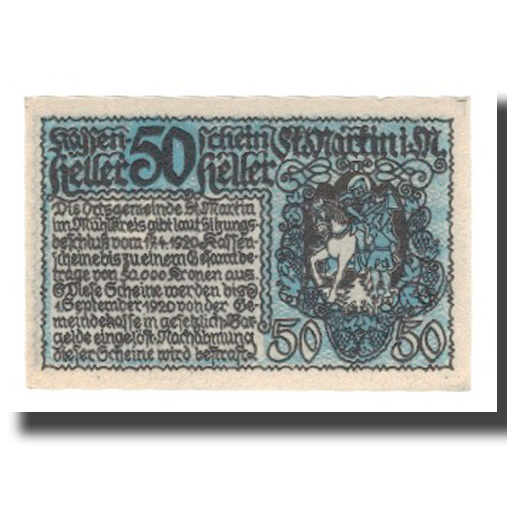 Banconote, Austria, St. Martin im Mühlkreis O.Ö. Gemeinde, 50 Heller