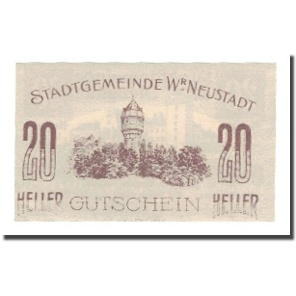 Banknot, Austria, Wiener Neustadt N.Ö. Stadtgemeinde, 20 Heller, tour, 1920