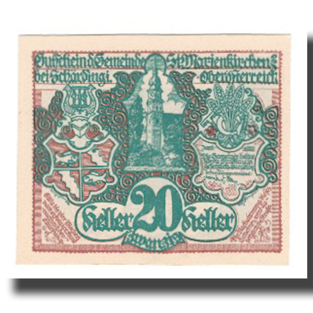 Banknot, Austria, St. Marienkirchen bei Schärding O.Ö. Gemeinde, 20 Heller