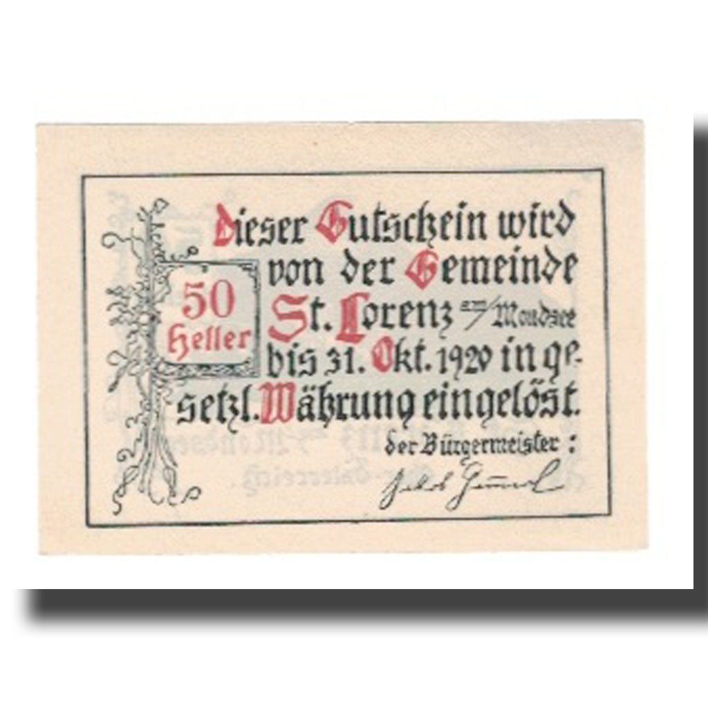 Geldschein, Österreich, St. Lorenz am Mondsee O.Ö. Gemeinde, 50 Heller