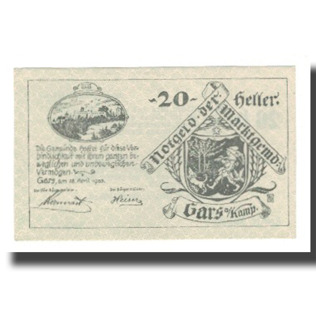 Geldschein, Österreich, Gars am Kamp N.Ö. Marktgemeinde, 20 Heller, Texte 2