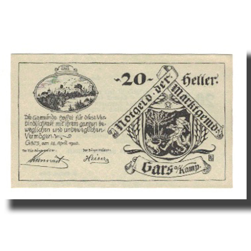 Banknote, Austria, Gars am Kamp N.Ö. Marktgemeinde, 20 Heller, Texte 3, 1920
