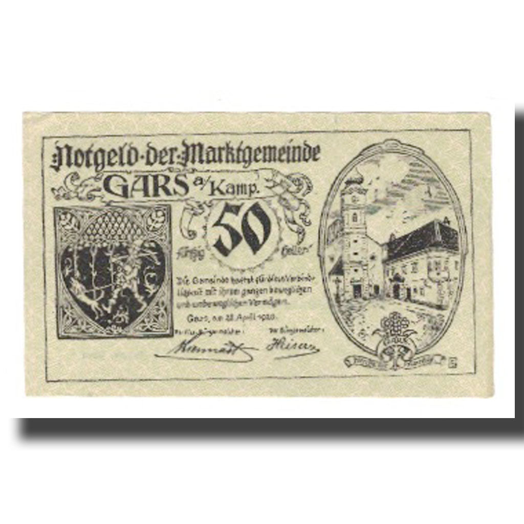 Banknote, Austria, Gars am Kamp N.Ö. Marktgemeinde, 50 Heller, Texte  5, 1920
