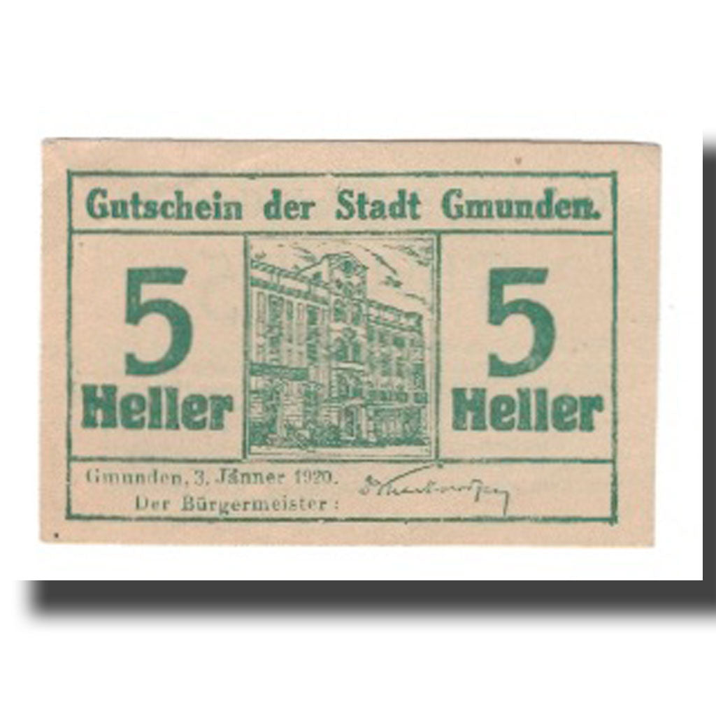 Banknote, Austria, Gmunden O.Ö. Stadt, 5 Heller, Texte, 1920, 1920-01-03