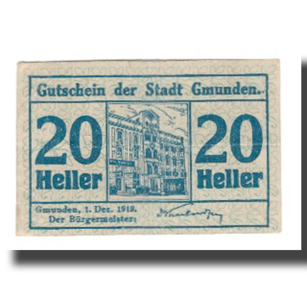 Banknot, Austria, Gmunden O.Ö. Stadt, 20 Heller, Texte 2, 1920, 1920-01-03