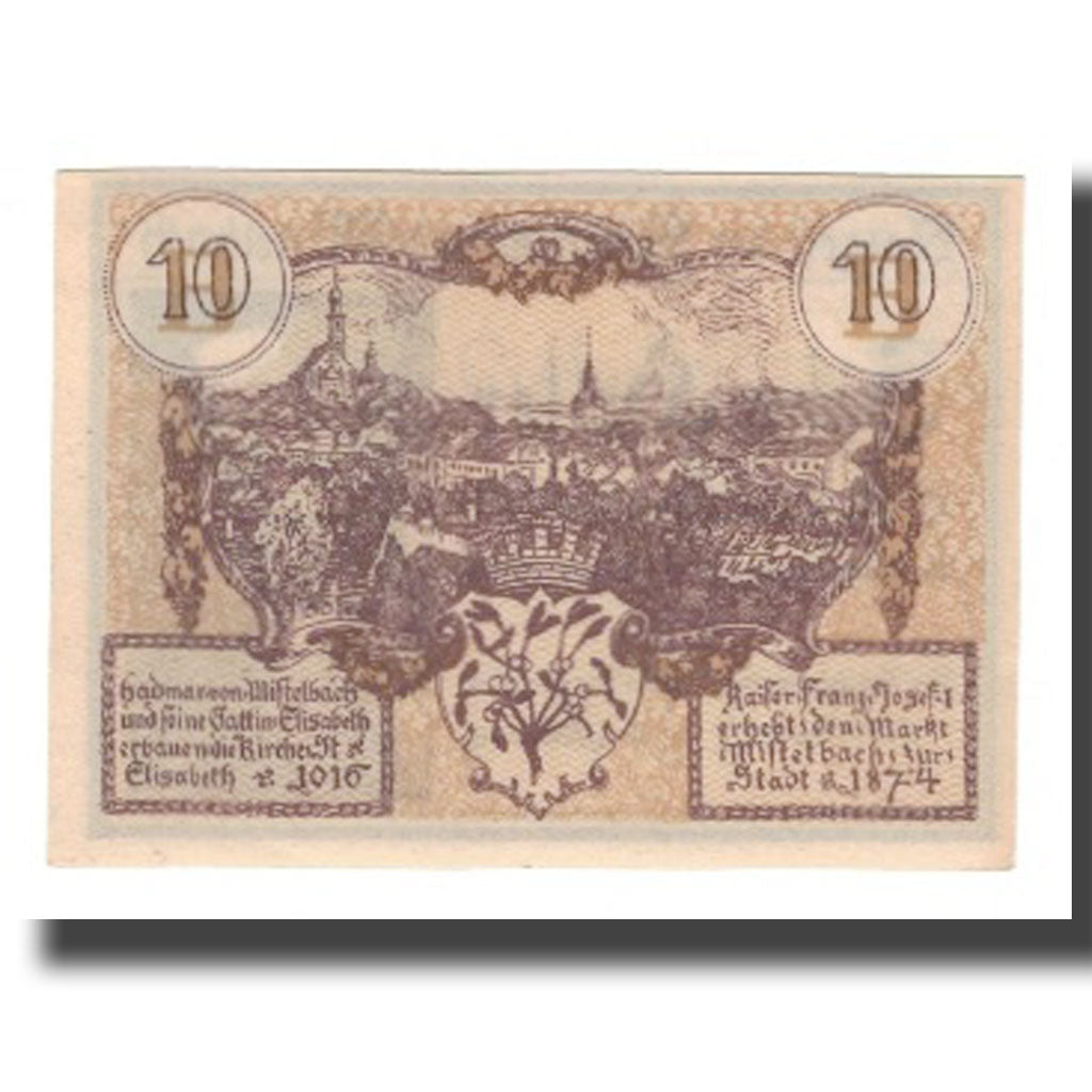 Banconote, Austria, Mistelbach N.Ö. Stadtgemeinde, 10 Heller, paysage, 1920
