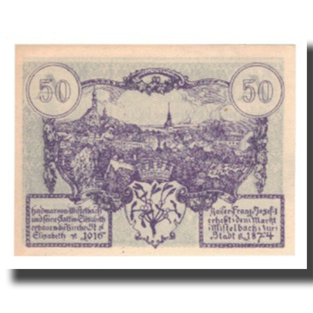 Geldschein, Österreich, Mistelbach N.Ö. Stadtgemeinde, 50 Heller, paysage 1