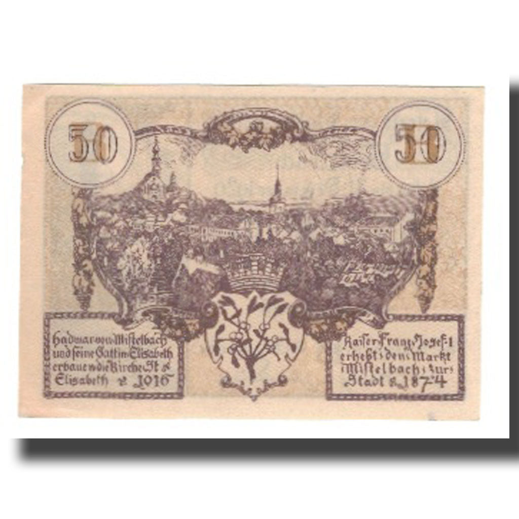 Banknot, Austria, Mistelbach N.Ö. Stadtgemeinde, 50 Heller, paysage 2, 1920