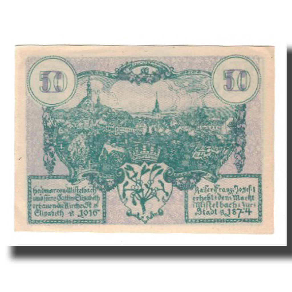 Geldschein, Österreich, Mistelbach N.Ö. Stadtgemeinde, 50 Heller, paysage 3