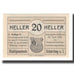 Banknot, Austria, Schärding O.Ö. Stadtgemeinde, 20 Heller, personnage, 1920