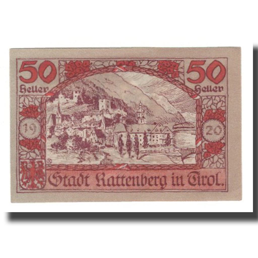 Billet, Autriche, Rattenberg Tirol Stadt, 50 Heller, paysage, 1920, 1920-12-31