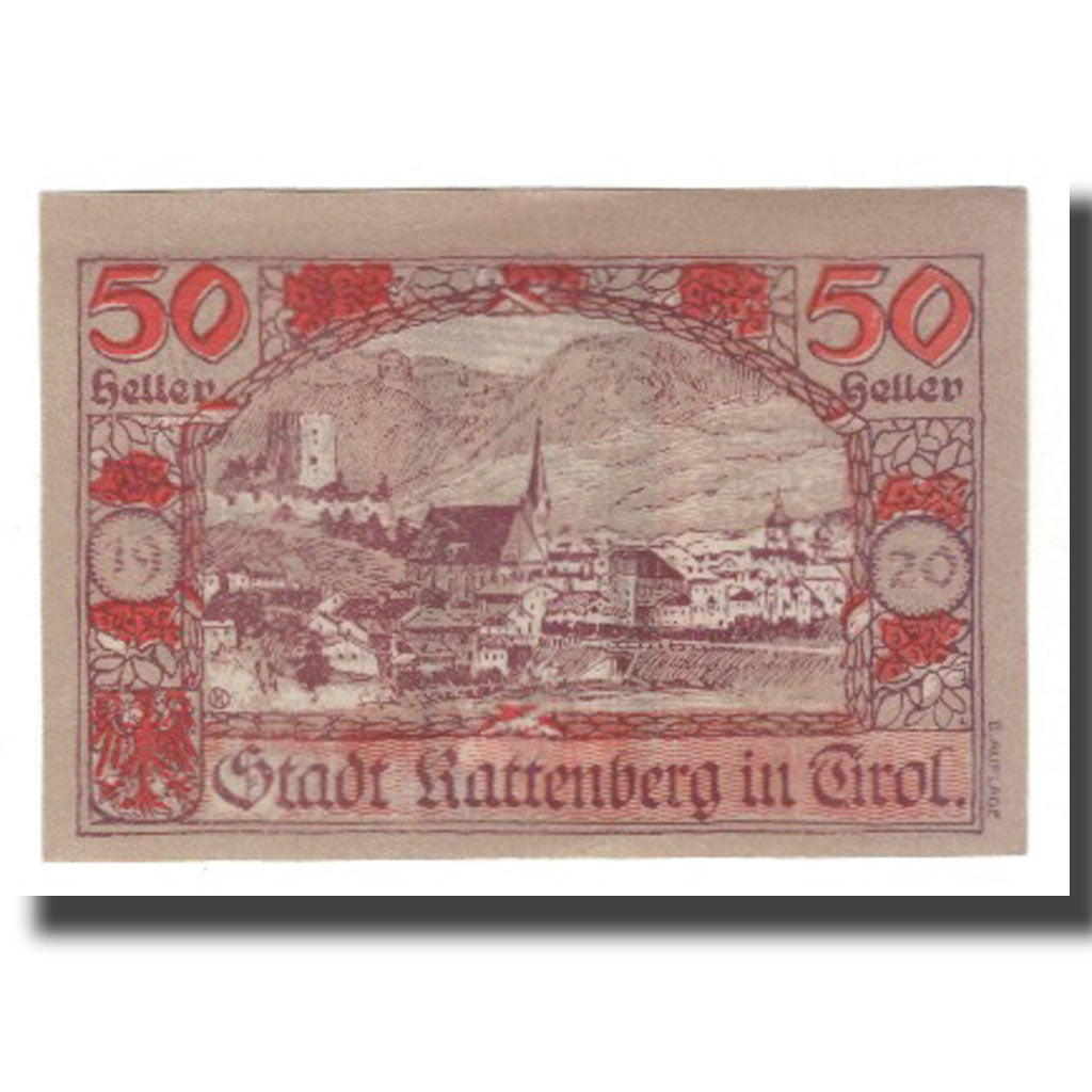 Banknote, Austria, Rattenberg Tirol Stadt, 50 Heller, paysage 1, 1920