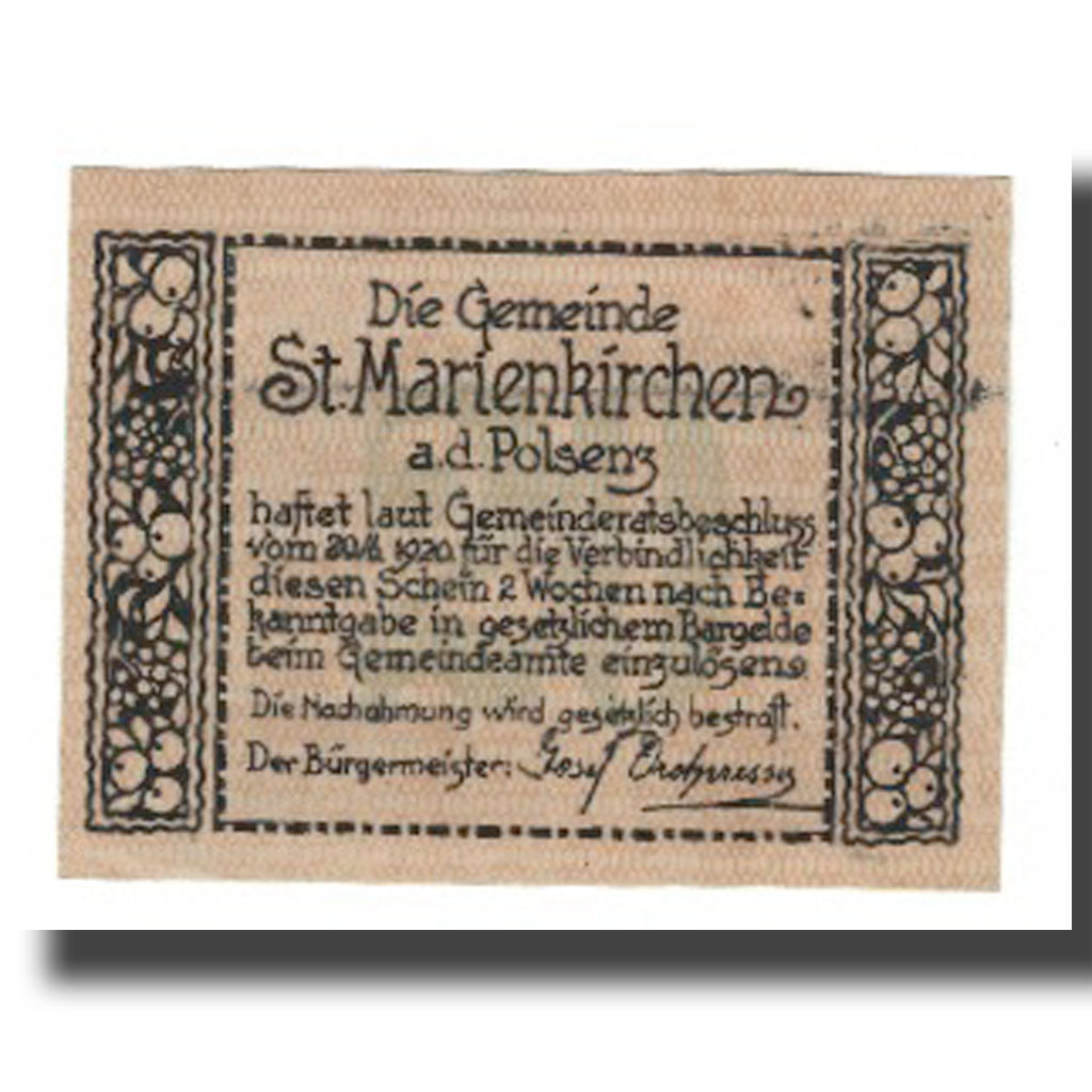 Banconote, Austria, St. Marienkirchen an der Polsenz O.Ö. Gemeinde, 20 Heller
