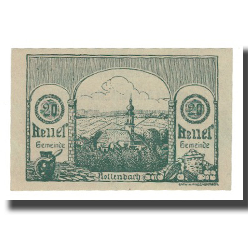 Geldschein, Österreich, Rottenbach O.Ö. Gemeinde, 20 Heller, Texte, VZ