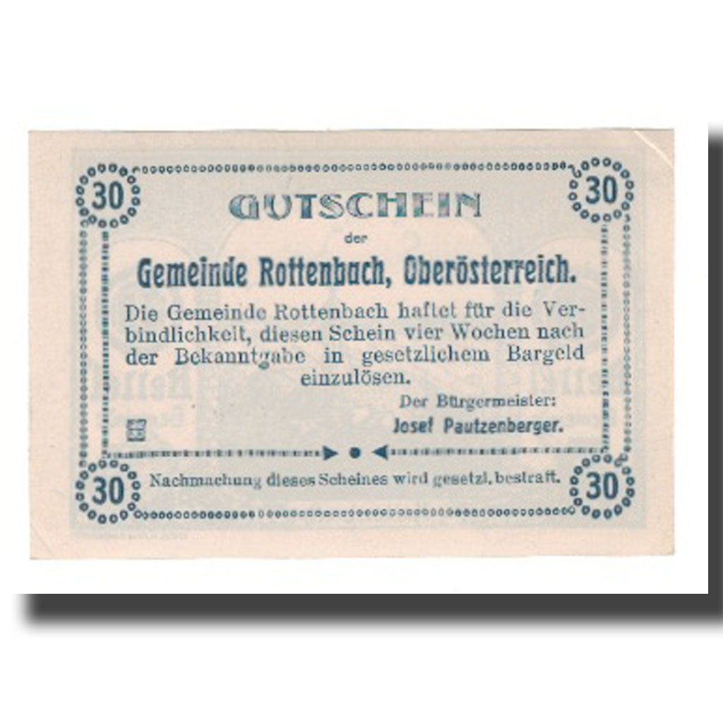 Banknot, Austria, Rottenbach O.Ö. Gemeinde, 30 Heller, texte 1, Undated
