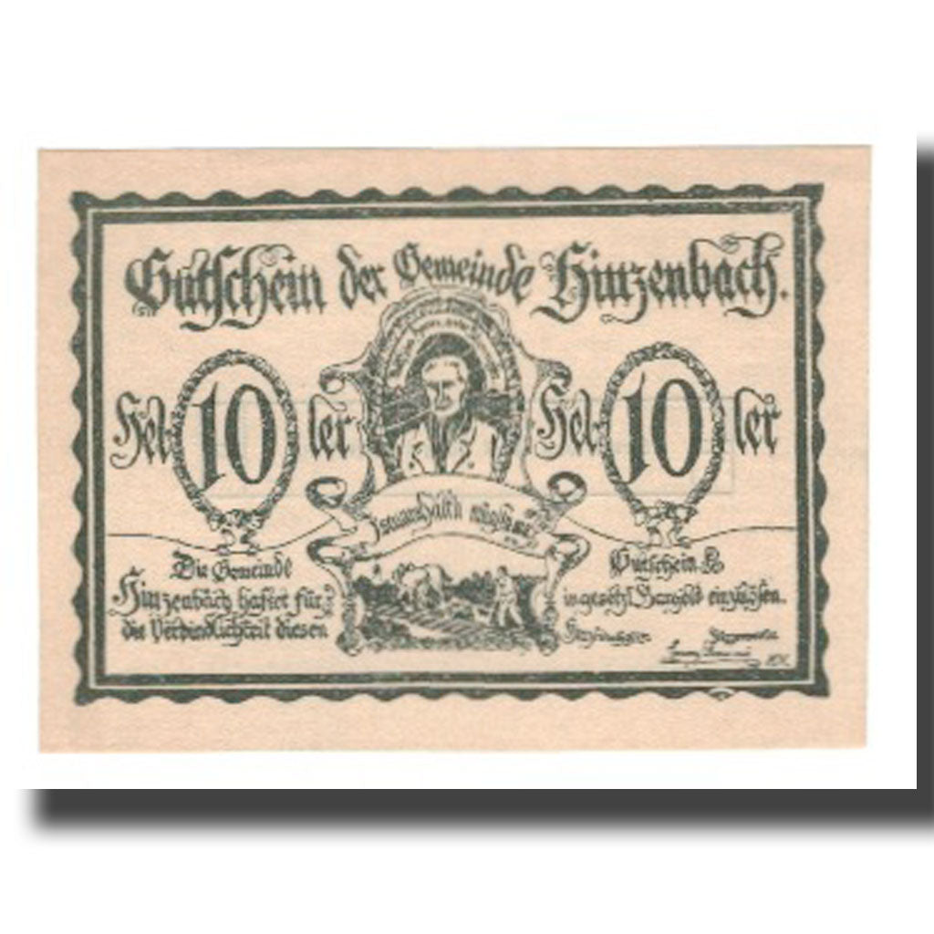 Geldschein, Österreich, Hinzenbach O.Ö. Gemeinde, 10 Heller, Imprimeur, 1920