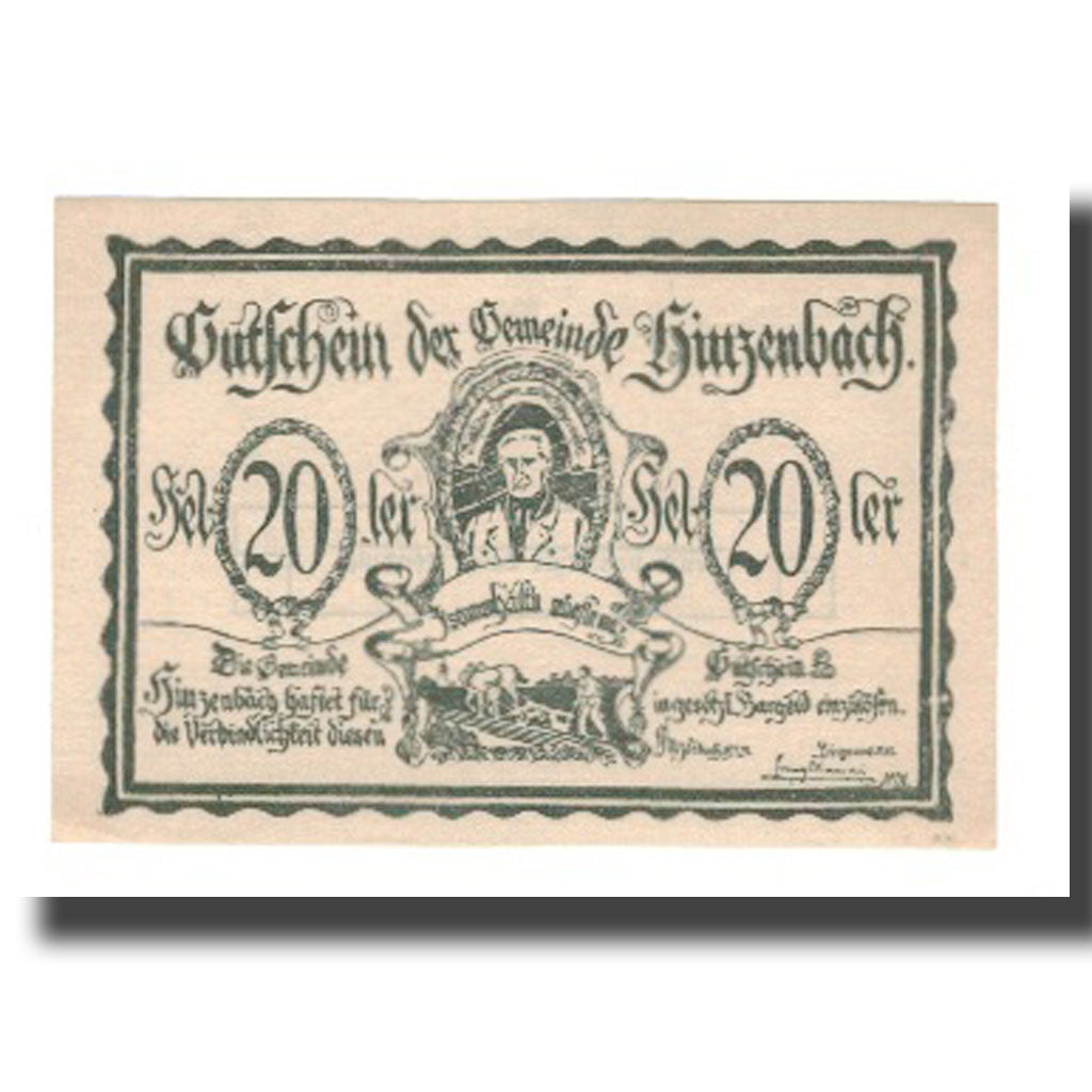 Geldschein, Österreich, Hinzenbach O.Ö. Gemeinde, 20 Heller, Imprimeur 1