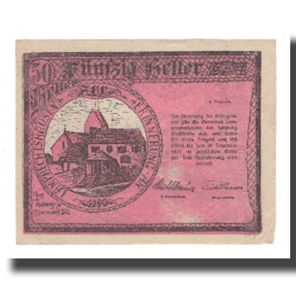 Banknot, Austria, Lamprechtshausen bei Salzburg Sbg. Gemeinde, 50 Heller, maison