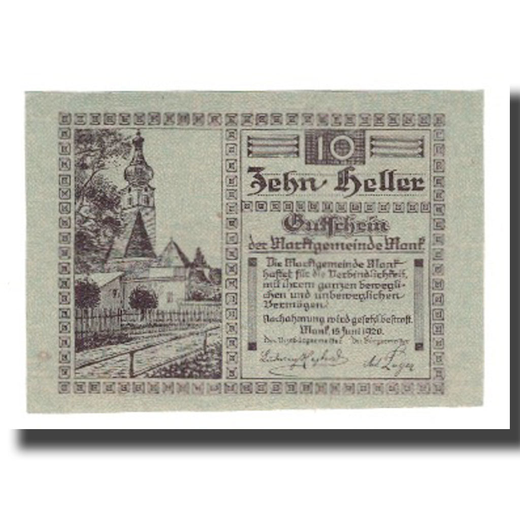 Banknot, Austria, Mank N.Ö. Marktgemeinde, 10 Heller, personnage, 1920
