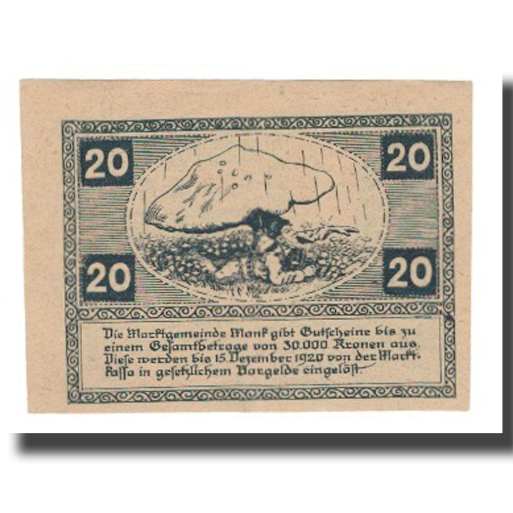 Banknot, Austria, Mank N.Ö. Marktgemeinde, 20 Heller, personnage 2, 1920