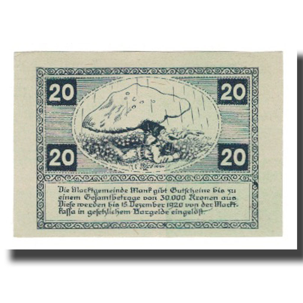 Banknot, Austria, Mank N.Ö. Marktgemeinde, 20 Heller, personnage 3, 1920