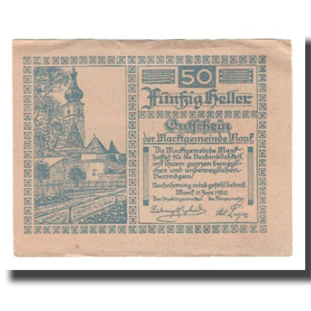 Banknot, Austria, Mank N.Ö. Marktgemeinde, 50 Heller, personnage 4, 1920
