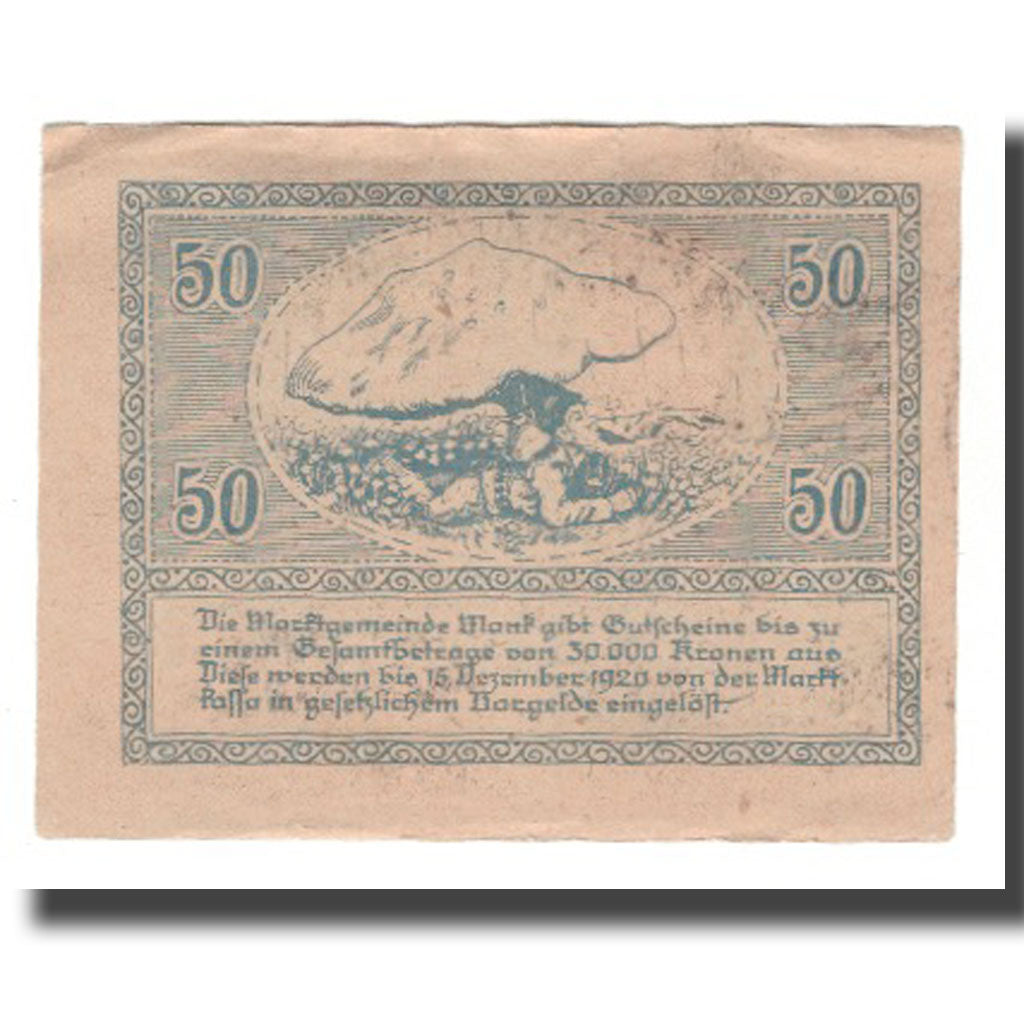 Banknot, Austria, Mank N.Ö. Marktgemeinde, 50 Heller, personnage 4, 1920