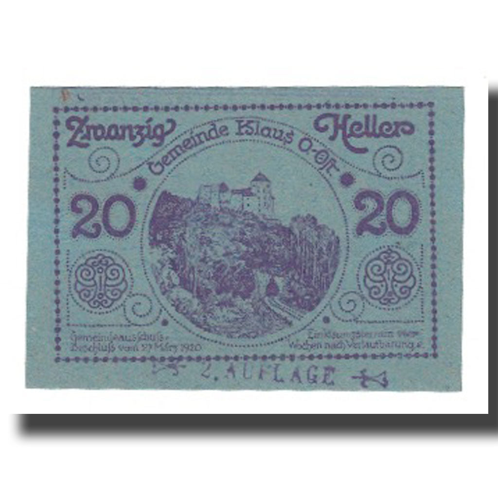 Banknot, Austria, Klaus O.Ö. Gemeinde, 20 Heller, paysage, 1920, Undated