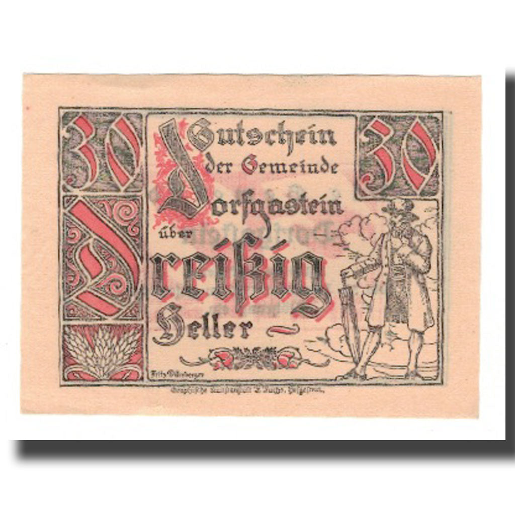 Banknot, Austria, Dorfgastein Sbg. Gemeinde, 30 Heller, valeur faciale, 1920