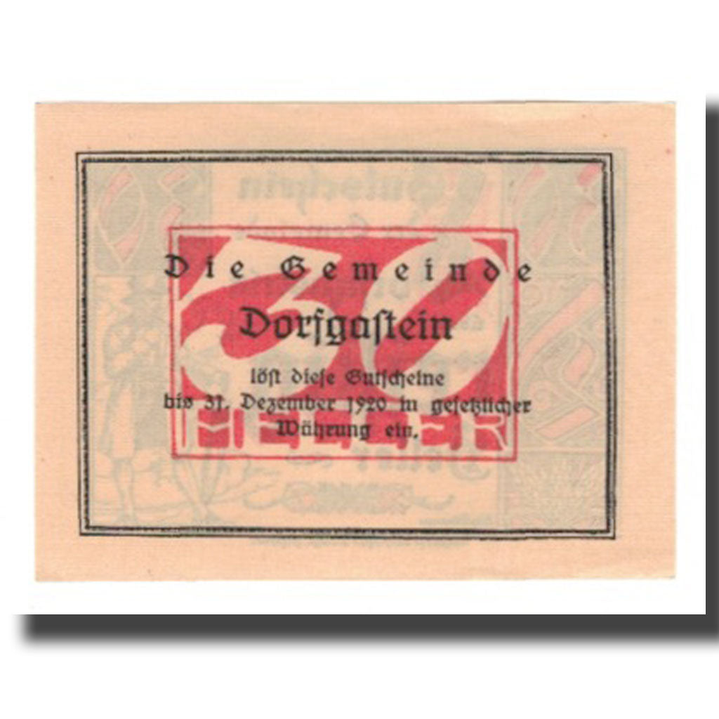 Banknot, Austria, Dorfgastein Sbg. Gemeinde, 30 Heller, valeur faciale, 1920