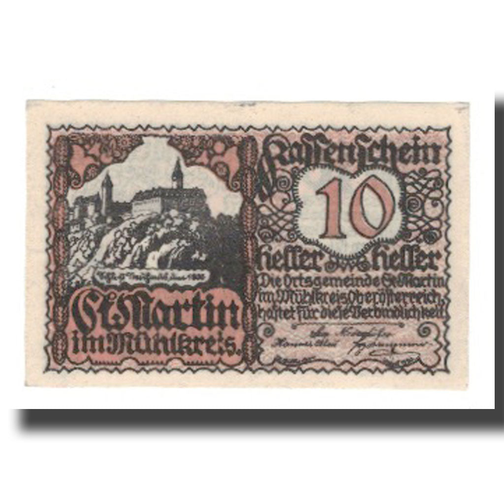 Banknot, Austria, St. Martin im Mühlkreis O.Ö. Gemeinde, 10 Heller, Texte
