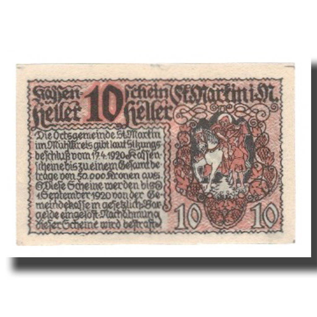 Banknot, Austria, St. Martin im Mühlkreis O.Ö. Gemeinde, 10 Heller, Texte