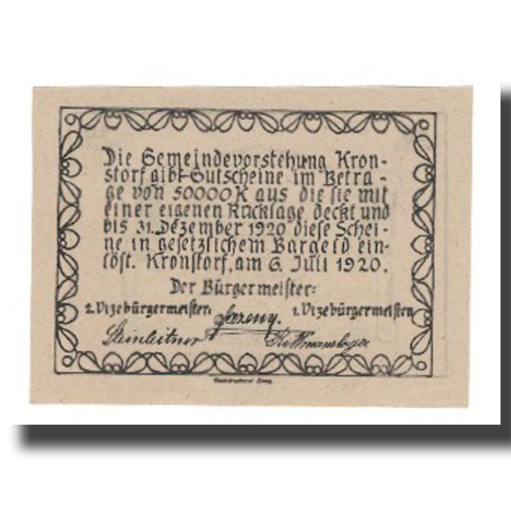 Banknot, Austria, Kronstorf O.Ö. Gemeinde, 20 Heller, Texte, 1920, 1920-12-31