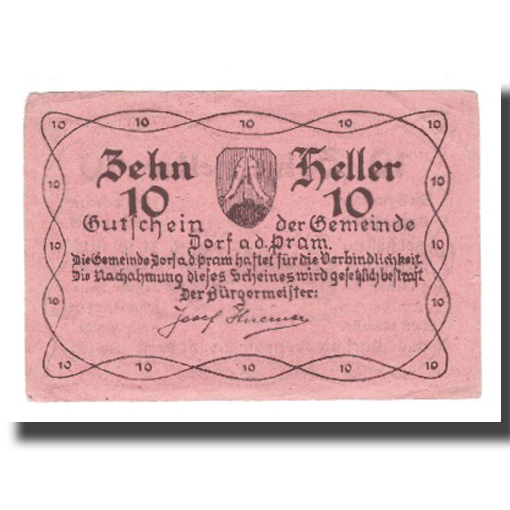 Banknote, Austria, Dorf an der Pram O.Ö. Gemeinde, 10 Heller, valeur faciale