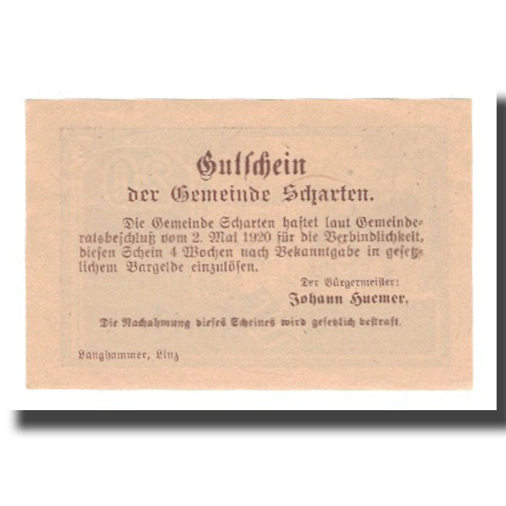 Banknote, Austria, Scharten O.Ö. Gemeinde, 20 Heller, Texte, 1920, AU(55-58)