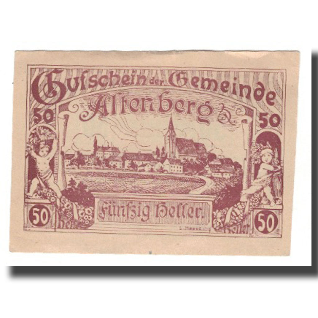 Banknot, Austria, Altenberg O.Ö. Gemeinde, 50 Heller, Texte, 1920, 1920-05-15