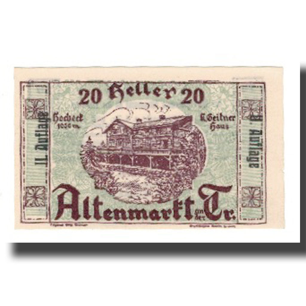 Nota, Áustria, Altenmarkt a.d. Triesting N.Ö. Markgemeinde, 20 Heller, Texte
