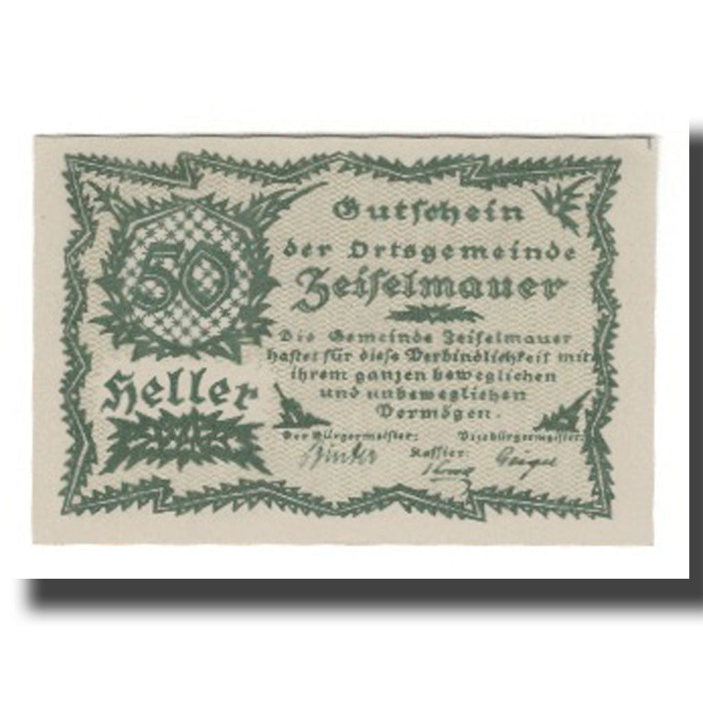 Geldschein, Österreich, Zeiselmauer N.Ö. Ortsgemeinde, 50 Heller, valeur