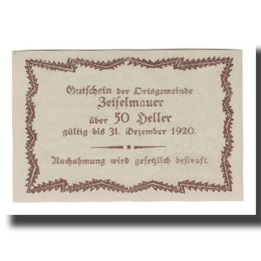 Geldschein, Österreich, Zeiselmauer N.Ö. Ortsgemeinde, 50 Heller, valeur