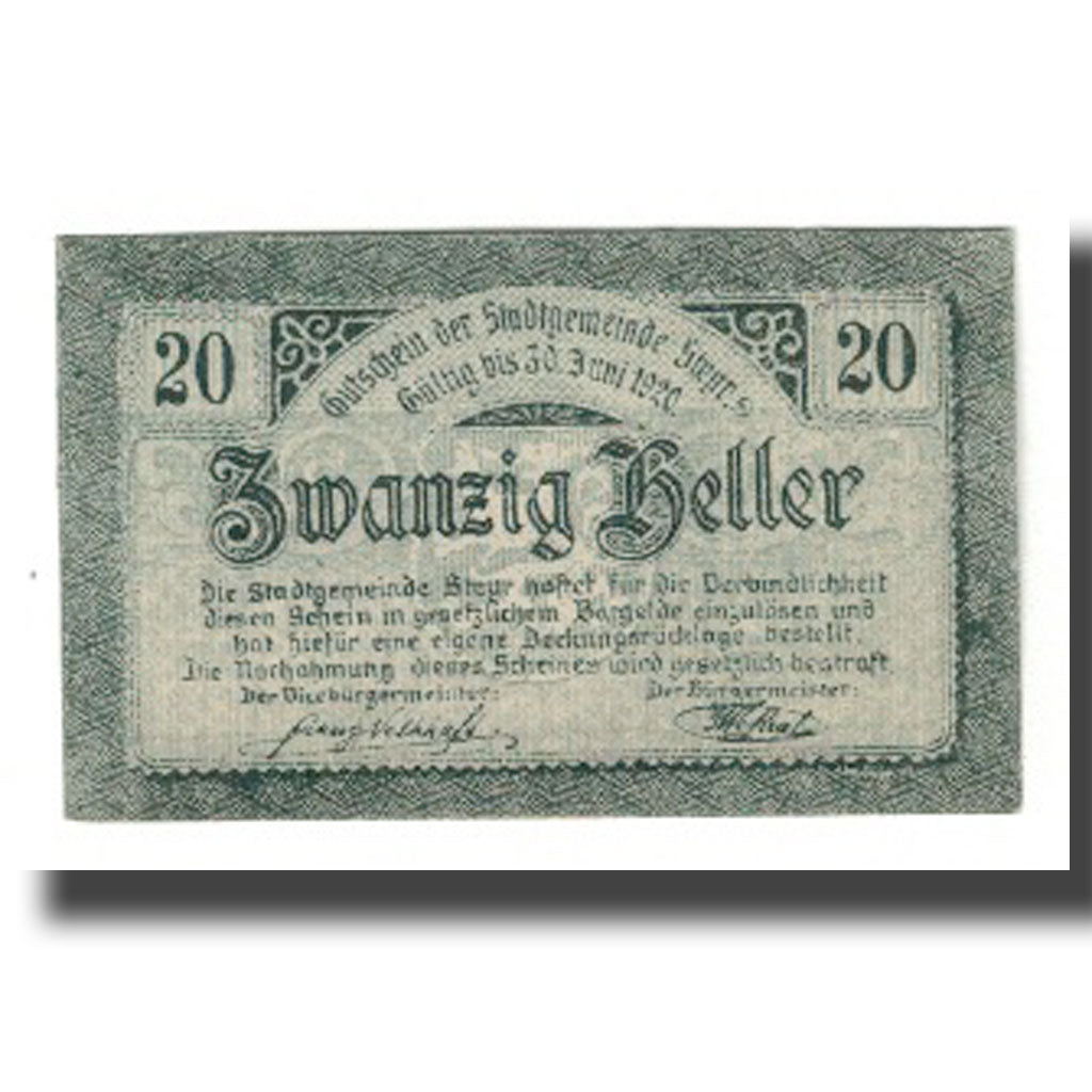 Geldschein, Österreich, Steyr O.Ö. Stadtgemeinde, 20 Heller, valeur faciale