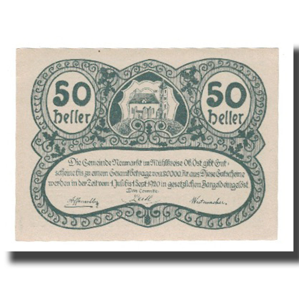 Banknote, Austria, Neumarkt im Mühlkreis O.Ö. Gemeinde, 50 Heller, Texte