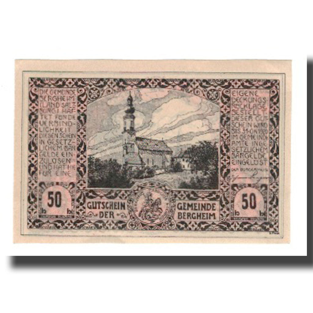Banknote, Austria, Bergheim Sbg. Gemeinde, 50 Heller, Eglise, 1920, 1920-10-31